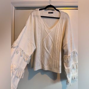 Plus size ruffle sleeve white sweater